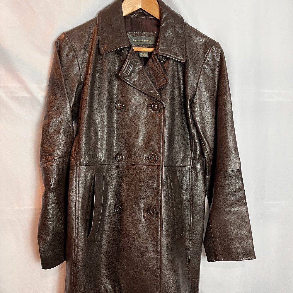 Women's Banana Republic Choc. Brn. Double breasted leather coat Size S